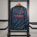 Camisa Manchester City Manga Longa Away 2023/24 - Puma Torcedor Masculina - Azul/Vermelha