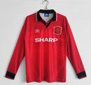 Camisa Manga Longa Manchester United Home 1994/96 - Umbro Retrô Masculina - Vermelha/Preta