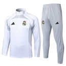 Conjunto Half Ziper Real Madrid 2025/26 - Adidas Jaqueta + Calça - Branca/Cinza