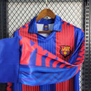 Camisa Barcelona Manga Longa Home 1992 - Meyba Retrô Masculina - Vermelha/Azul