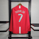 Camisa Manga Longa Pronta Entrega Manchester United Home 2007/08 - Nike Retrô Masculina - Vermelha/Branca