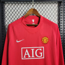 Camisa Manga Longa Pronta Entrega Manchester United Home 2007/08 - Nike Retrô Masculina - Vermelha/Branca