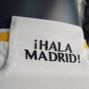 Camisa Pronta Entrega Real Madrid Home 2023/24 - Adidas Jogador Masculina - Branca/Azul + Patchs Champions League